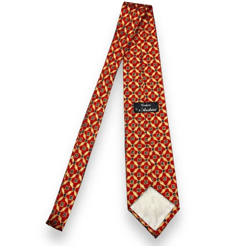 X'andrini 100% Silk Dress Tie Made in USA Vintage Geometric Print‎ 58